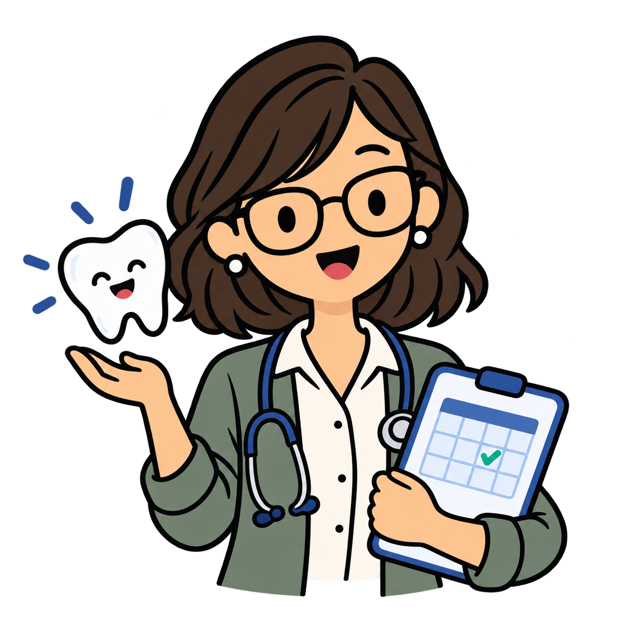 Clara, AI assistant for medical practices, with a stethoscope and appointment calendar